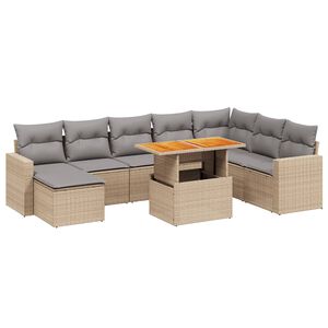 vidaXL 9-delige Loungeset met kussens poly rattan beige