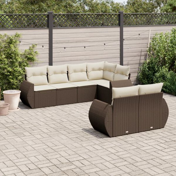 vidaXL 7-delige Loungeset met kussens poly rattan bruin