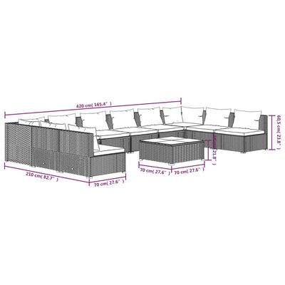 vidaXL 11-delige Loungeset met kussens poly rattan bruin