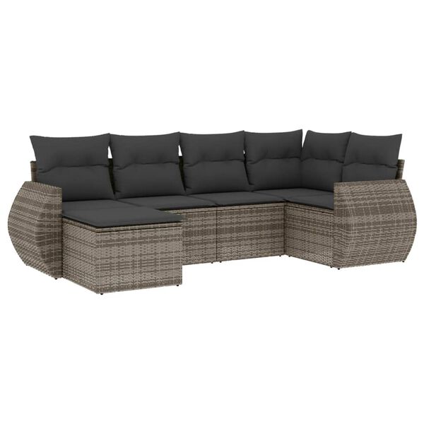 vidaXL 6-delige Loungeset met kussens poly rattan grijs