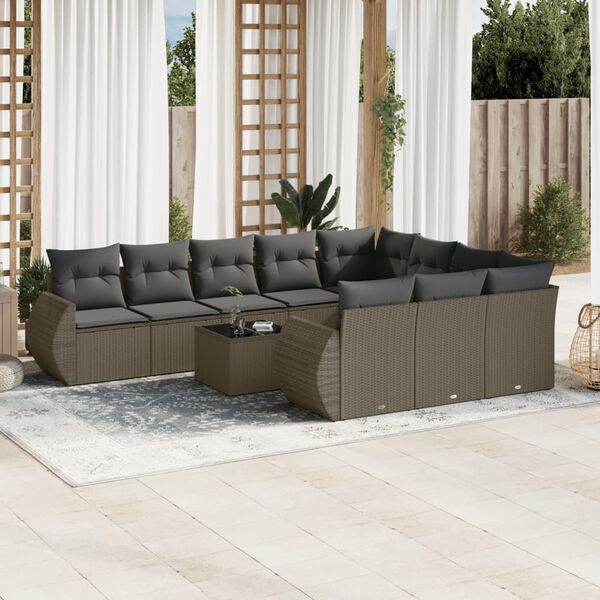 vidaXL 11-delige Loungeset met kussens poly rattan lichtgrijs