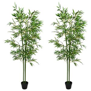 vidaXL Nepp Bambo Boom 2 st Groen 60 x 18 x 190 cm Stof en Bamboe