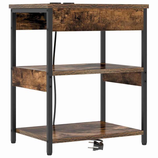 vidaXL Nachtkastje Gerookt eiken 41 x 31 x 51 cm Bewerkt hout