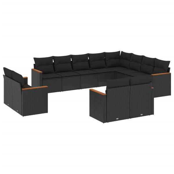 vidaXL 12-delige Loungeset met kussens poly rattan zwart