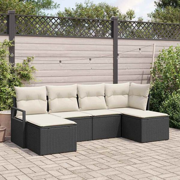 vidaXL Bankstel 6 pcs Zwart poly rattan
