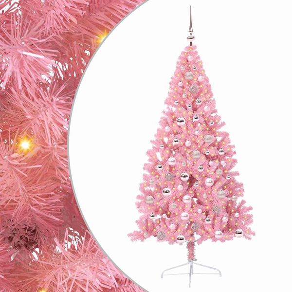 vidaXL Kunstmatig Voorverlicht Kerstboom met 300 LED Roze 180 cm PVC