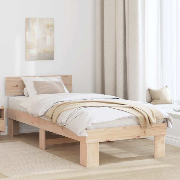 vidaXL Bedframe met hoofdeinde Naturel 75 x 190 cm Massief grenenhout
