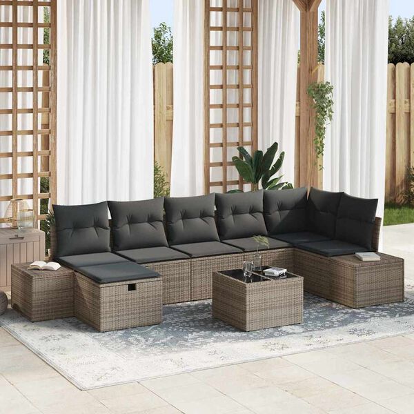 vidaXL Bankstel met kussen 7 pcs poly rattan
