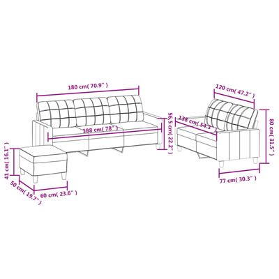 vidaXL 3-delige Loungeset met kussens kunstleer cappuccino