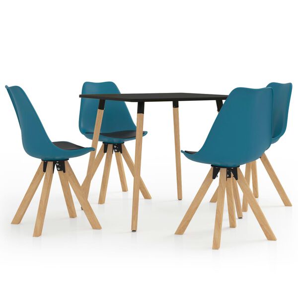 vidaXL 5-delige Eethoek zwart en turquoise