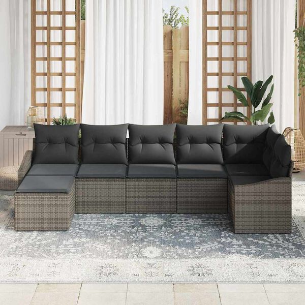 vidaXL Tuin Sofa Set met kussen met opslag 7 pcs Grijs poly rattan