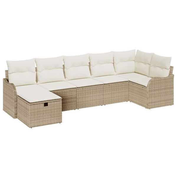 vidaXL Tuin Sofa Set met kussen met opslag 7 pcs Beige Poly riet