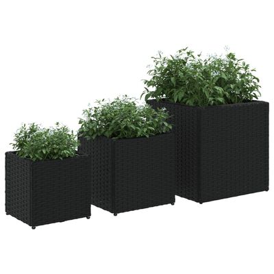 vidaXL Plantenbakken 3 st poly rattan zwart