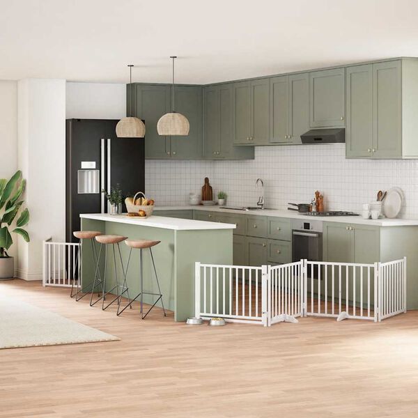 vidaXL Hondenhek inklapbaar met deur 10 panelen 800cm populierhout wit