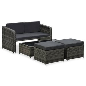 vidaXL 4-delige Loungeset met kussens poly rattan antraciet