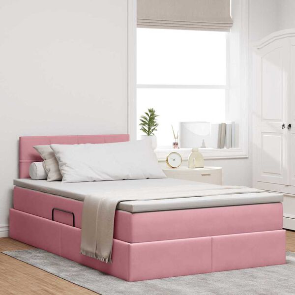 vidaXL Opslag bed met matras met hoofdeinde Roze 120 x 190 cm Fluweel
