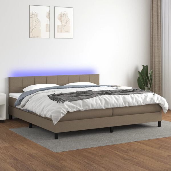 vidaXL Boxspring met matras en LED stof taupe 200x200 cm