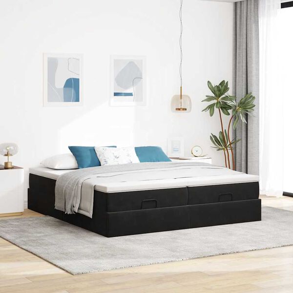 vidaXL Ottoman bed met matrassen 160x200cm fluweel zwart