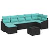 vidaXL Bankstel met kussen 8 pcs Zwart poly rattan