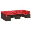 vidaXL Tuinbankenset met kussen 11 pcs Bruin en Rood poly rattan