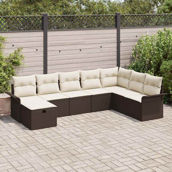 vidaXL Tuin Sofa Set met kussen 8 pcs Bruin en Crème poly rattan