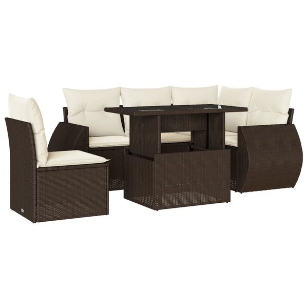 vidaXL 6-delige Loungeset met kussens poly rattan bruin