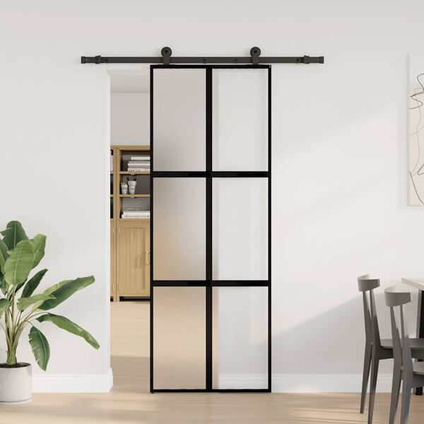 vidaXL Schuifdeur met beslag 76x205 cm gehard glas en aluminium