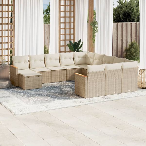 vidaXL 12-delige Loungeset met kussens poly rattan beige