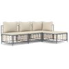 vidaXL 4-delige Loungeset met kussens poly rattan antracietkleurig