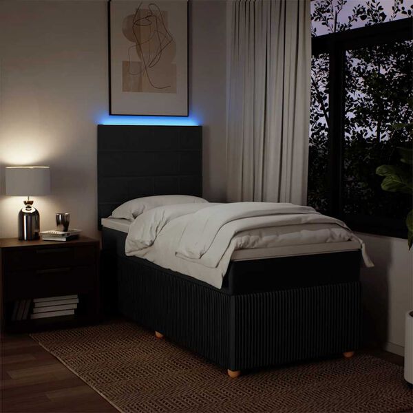 vidaXL Boxspring met matras stof zwart 90x200 cm