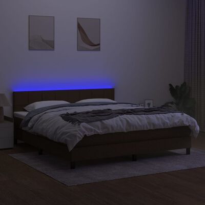 vidaXL Boxspring met matras en LED stof donkerbruin 180x200 cm