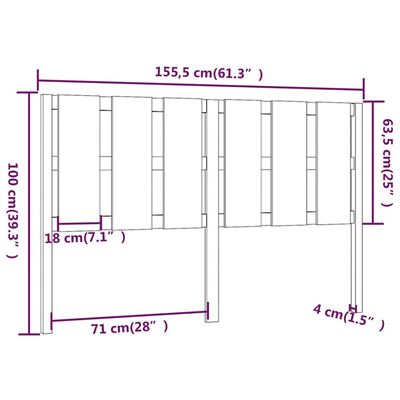 vidaXL Hoofdbord 155,5x4x100 cm massief grenenhout honingbruin