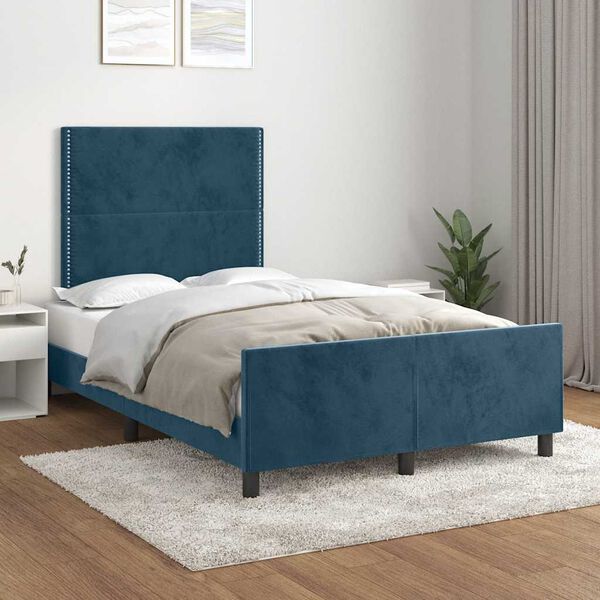 vidaXL Bedframe zonder matras 120x190 cm fluweel donkerblauw