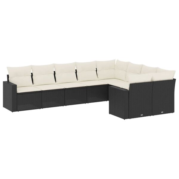 vidaXL 9-delige Loungeset met kussens poly rattan zwart