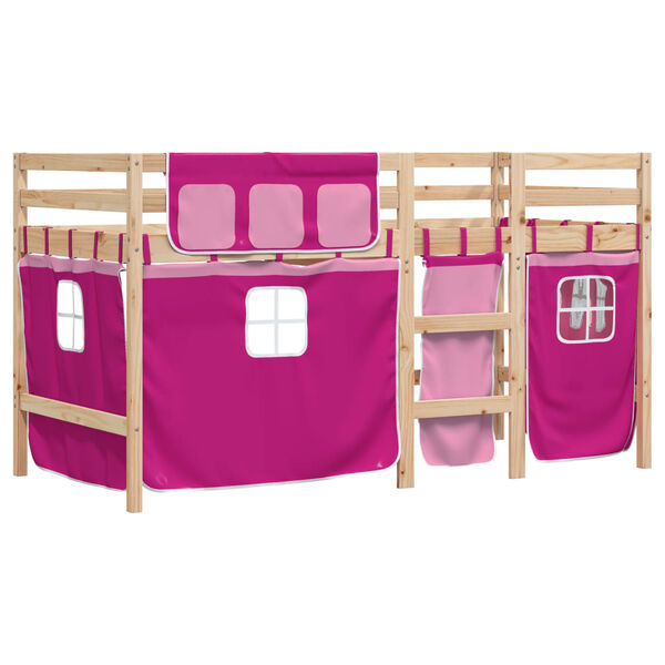 vidaXL Kinderhoogslaper met gordijnen 90x200 cm grenenhout roze
