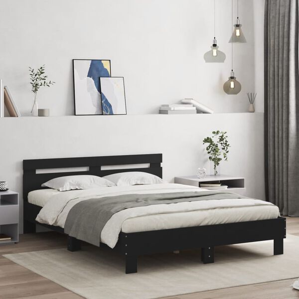 vidaXL Bedframe met hoofdbord bewerkt hout zwart 140x200 cm