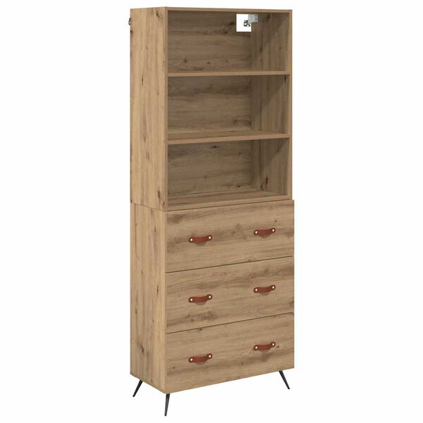 vidaXL Hoge kast Artisan Eiken 69,5 x 34 x 180 cm Bewerkt hout