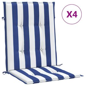 vidaXL Stoelkussens 4 st lage rug gestreept stof wit en blauw