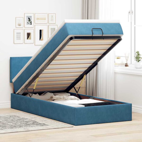 vidaXL Ottoman bed met matras 90x190cm fluweel donkerblauw