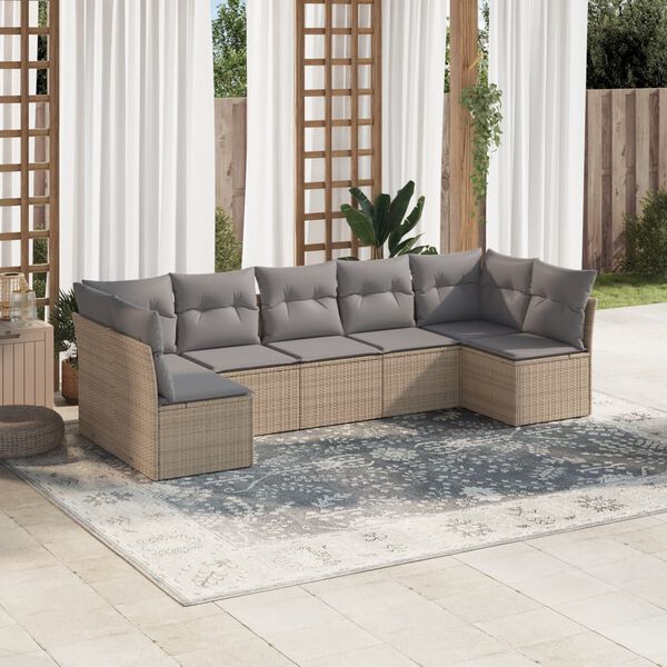 vidaXL 7-delige Loungeset met kussens poly rattan beige