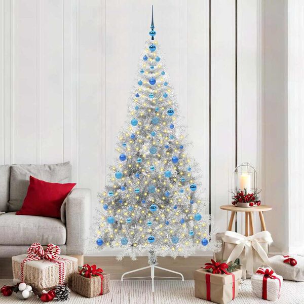 vidaXL Kunstmatig Voorverlicht Kerstboom met 300 LED Zilver 210 cm PET