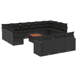 vidaXL 14-delige Loungeset met kussens poly rattan zwart