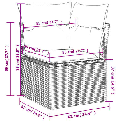 vidaXL 9-delige Loungeset met kussens poly rattan beige