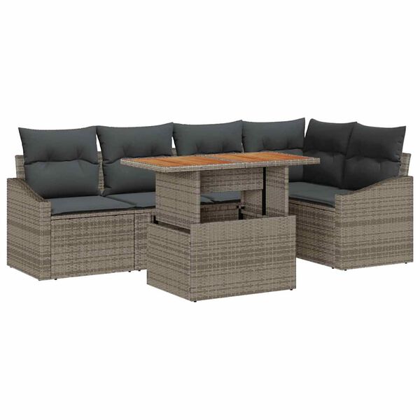 vidaXL Tuin Sofa Set met opslag 6 pcs Grijs Poly riet
