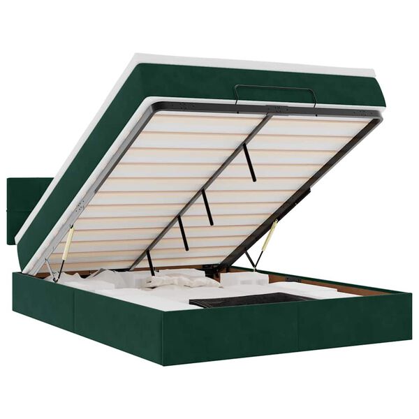 vidaXL Ottoman bed met matras en LED's 140x200cm fluweel donkergroen