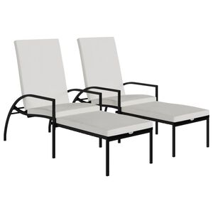 vidaXL Ligbedden 2 st met voetensteun polyetheen rattan zwart