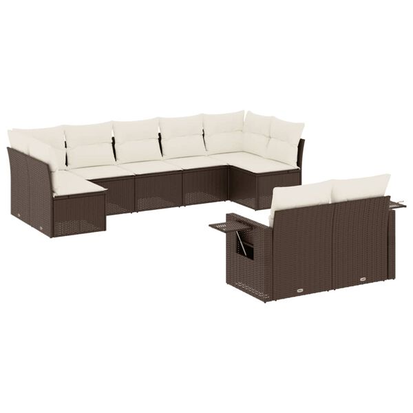 vidaXL 9-delige Loungeset met kussens poly rattan bruin