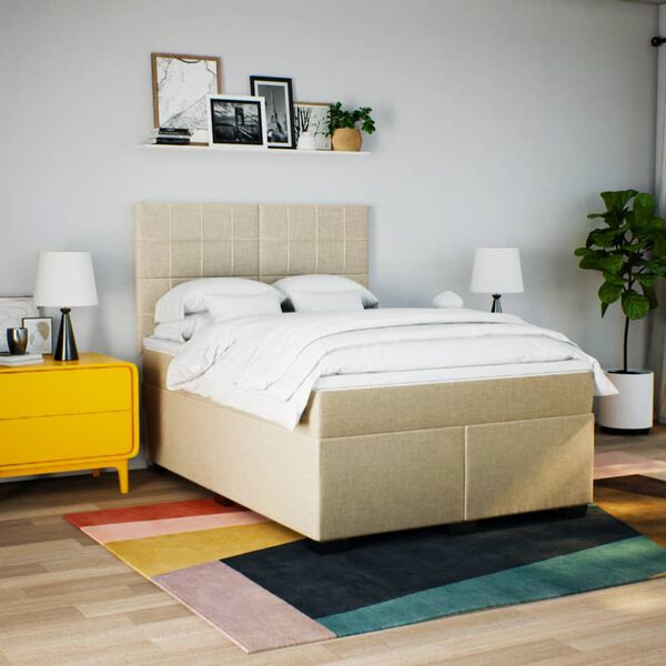 vidaXL Boxspring met matras stof cr&egrave;mekleurig 140x190 cm