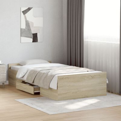 vidaXL Bedframe met lades bewerkt hout sonoma eikenkleurig 90x190 cm