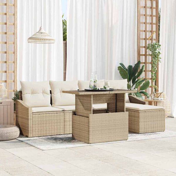vidaXL Tuin Sofa Set met kussen 6 pcs beige en cr&egrave;mekleurig
